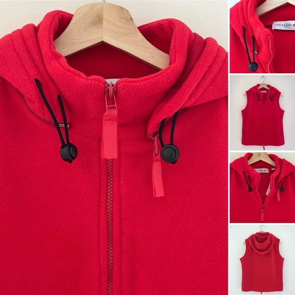 Marisa Christina Fleece Vest Removable Hood Full Zip Red Pockets High Neck - Picture 11 of 16